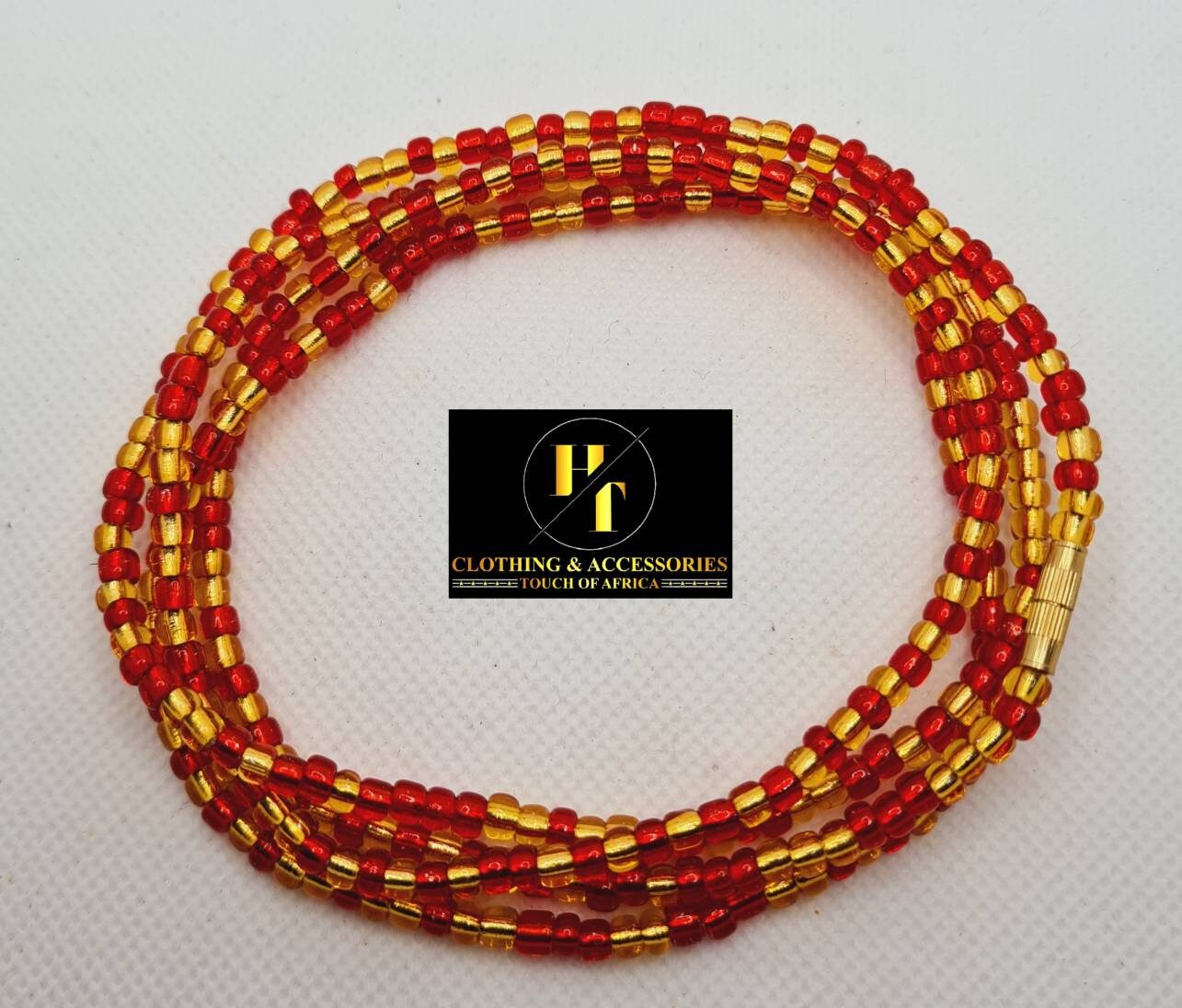Red And God Waist Beads|On Sale Belly Chain Weight control African beads|belly beads| Ghana beads| Weight Tracker| Nigerian waist beads