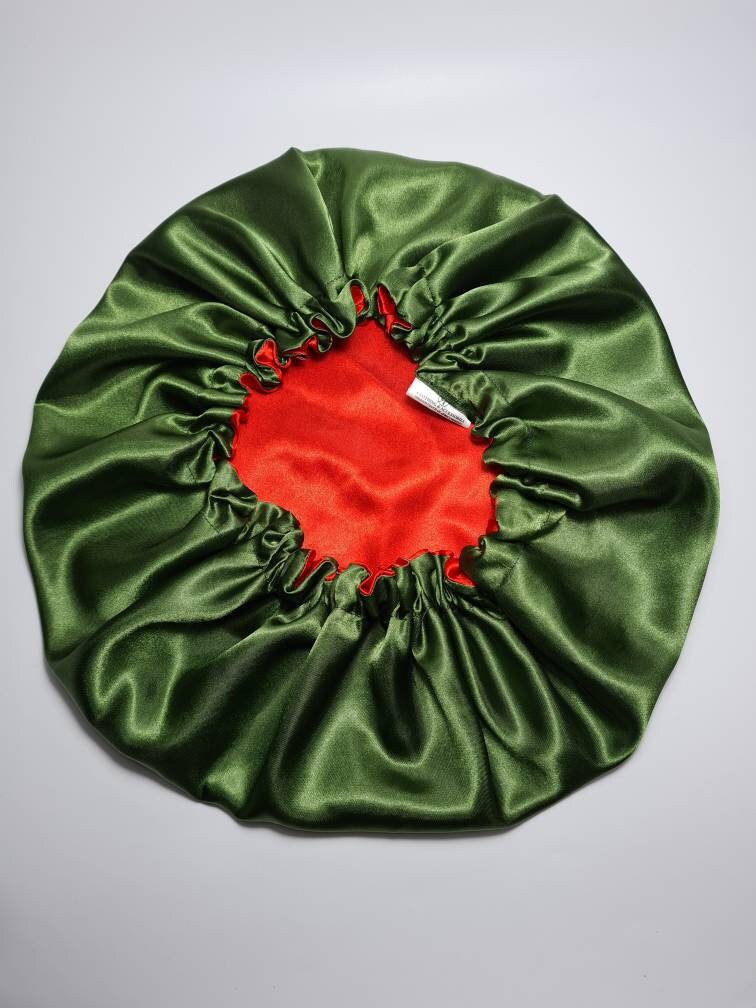 Adjustable Silky Satin bonnet olive, Satin Elasticated, Sleep Hat Bonnet, Headscarf. Night Sleep, Protecting Hairstyle,