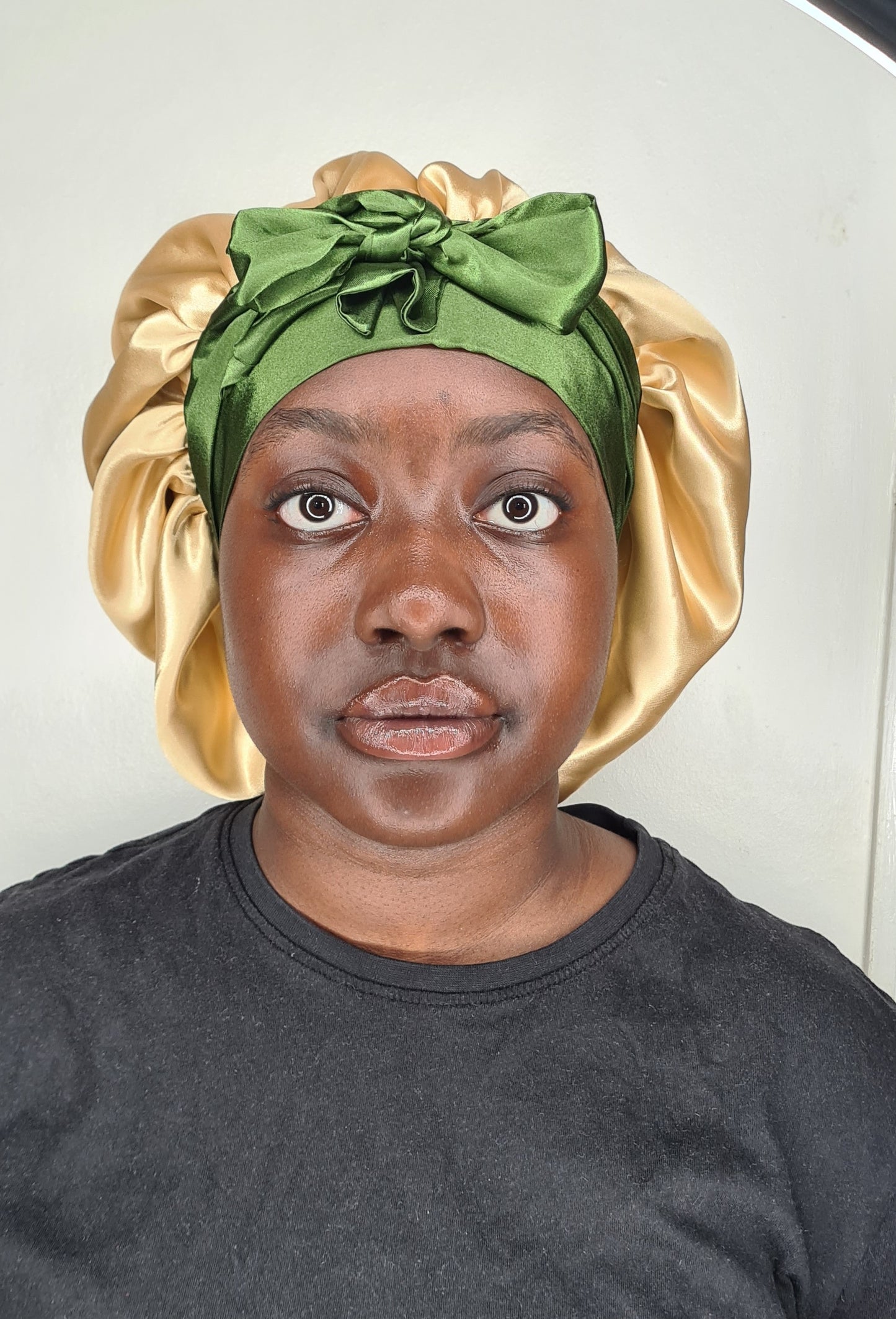 Olive Tie band Reversible Satin hair bonnet|Satin Elasticated, Sleep Hat Bonnet, Headscarf. Night Sleep, Protecting Hairstyle,