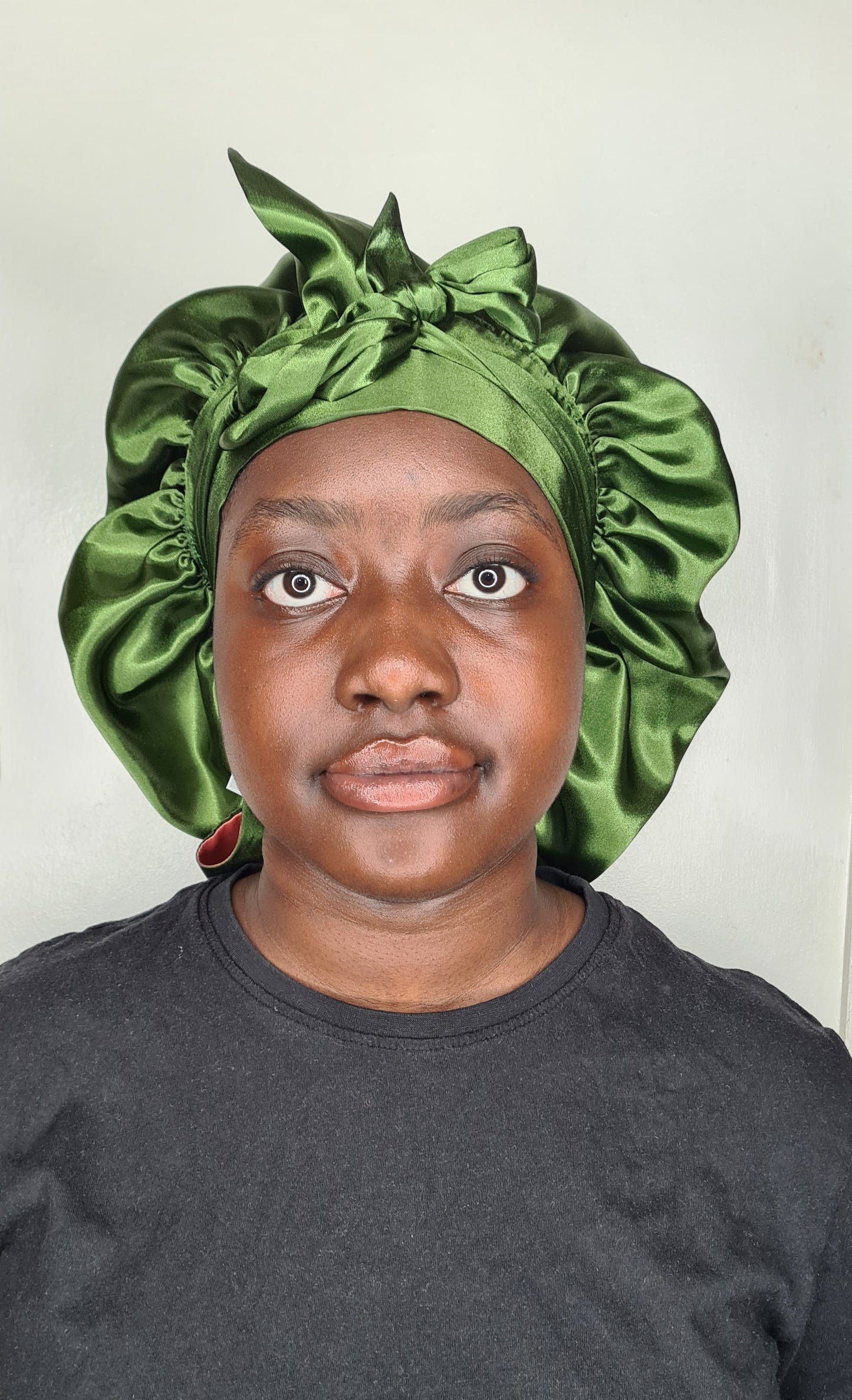 Olive Tie band Reversible Satin hair bonnet|Satin Elasticated, Sleep Hat Bonnet, Headscarf. Night Sleep, Protecting Hairstyle,