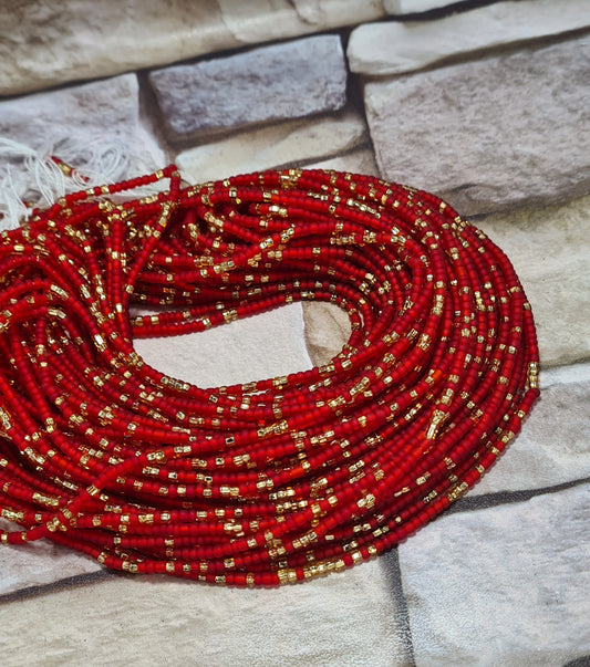 Red and Gold Waist Beads|On Sale Belly Chain Weight control African beads|belly beads| Ghana beads| Weight Tracker| Nigerian waist beads