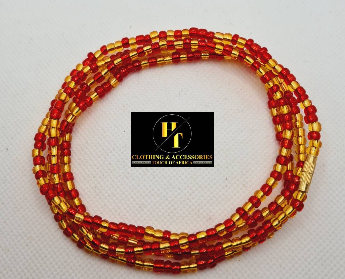 Red And God Waist Beads|On Sale Belly Chain Weight control African beads|belly beads| Ghana beads| Weight Tracker| Nigerian waist beads