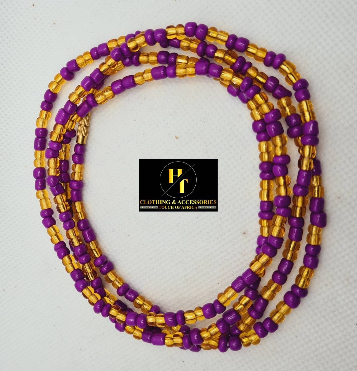 Gold and Purple Waist Beads|On Sale Belly Chain Weight control African beads|belly beads| Ghana beads| Weight Tracker| waist beads