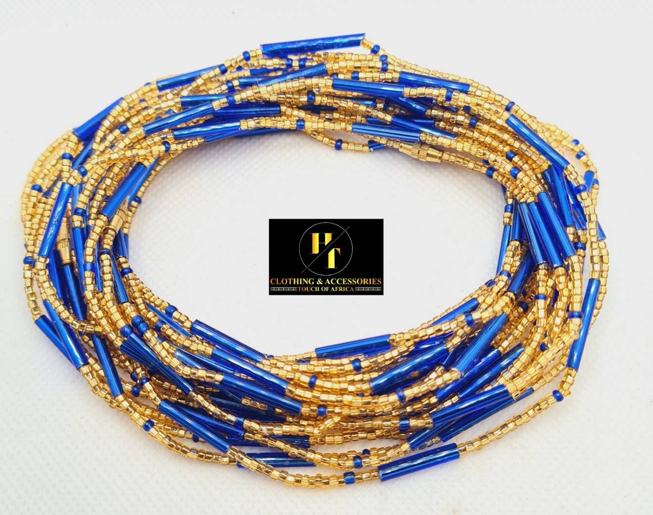 Small Blue and Gold Waist Beads|On Sale Belly Chain Weight control African beads|belly beads| Ghana beads| Weight Tracker Small Beads.
