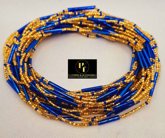 Small Blue and Gold Waist Beads|On Sale Belly Chain Weight control African beads|belly beads| Ghana beads| Weight Tracker Small Beads.