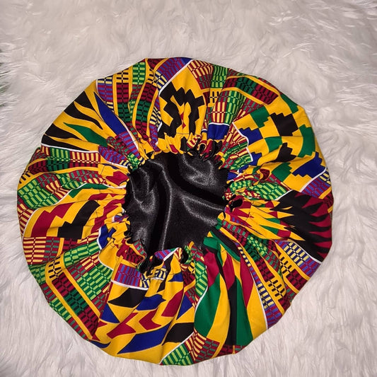 Silky Satin bonnet Kente Print, Satin Elasticated, Sleep Hat Bonnet, Headscarf. Night Sleep, Protecting Hairstyle,