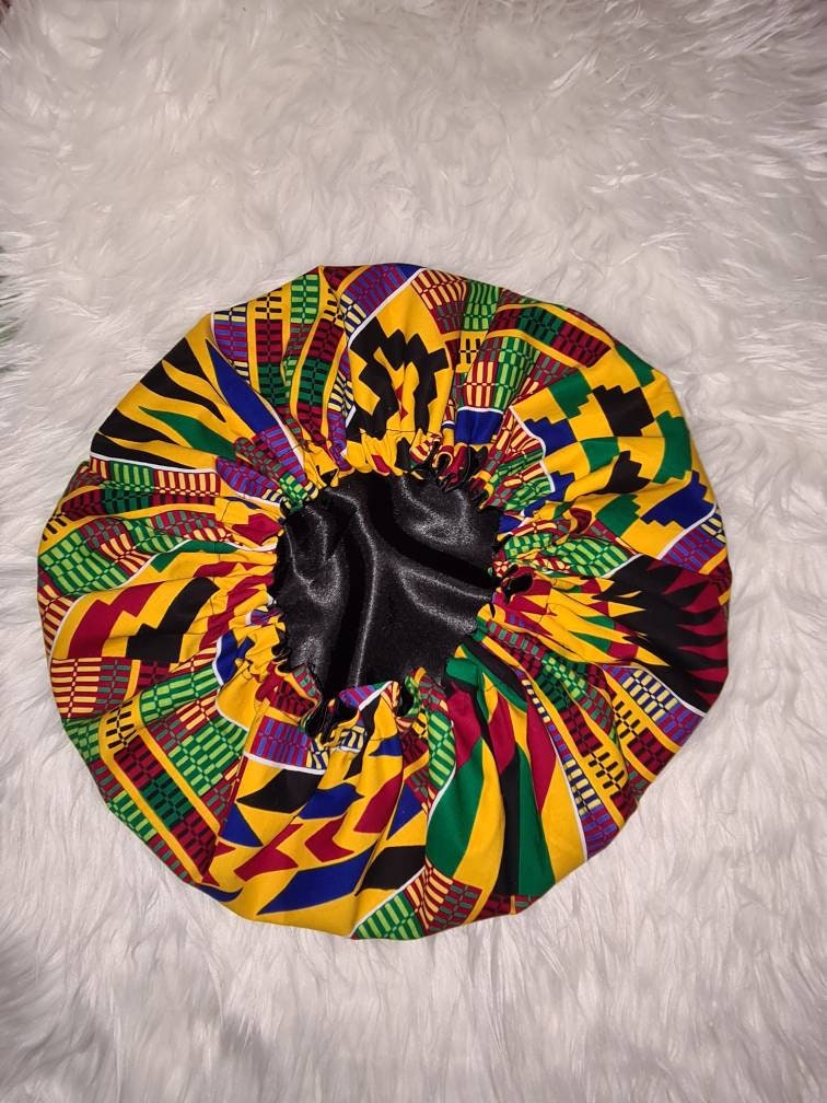 Silky Satin bonnet Kente Print, Satin Elasticated, Sleep Hat Bonnet, Headscarf. Night Sleep, Protecting Hairstyle,