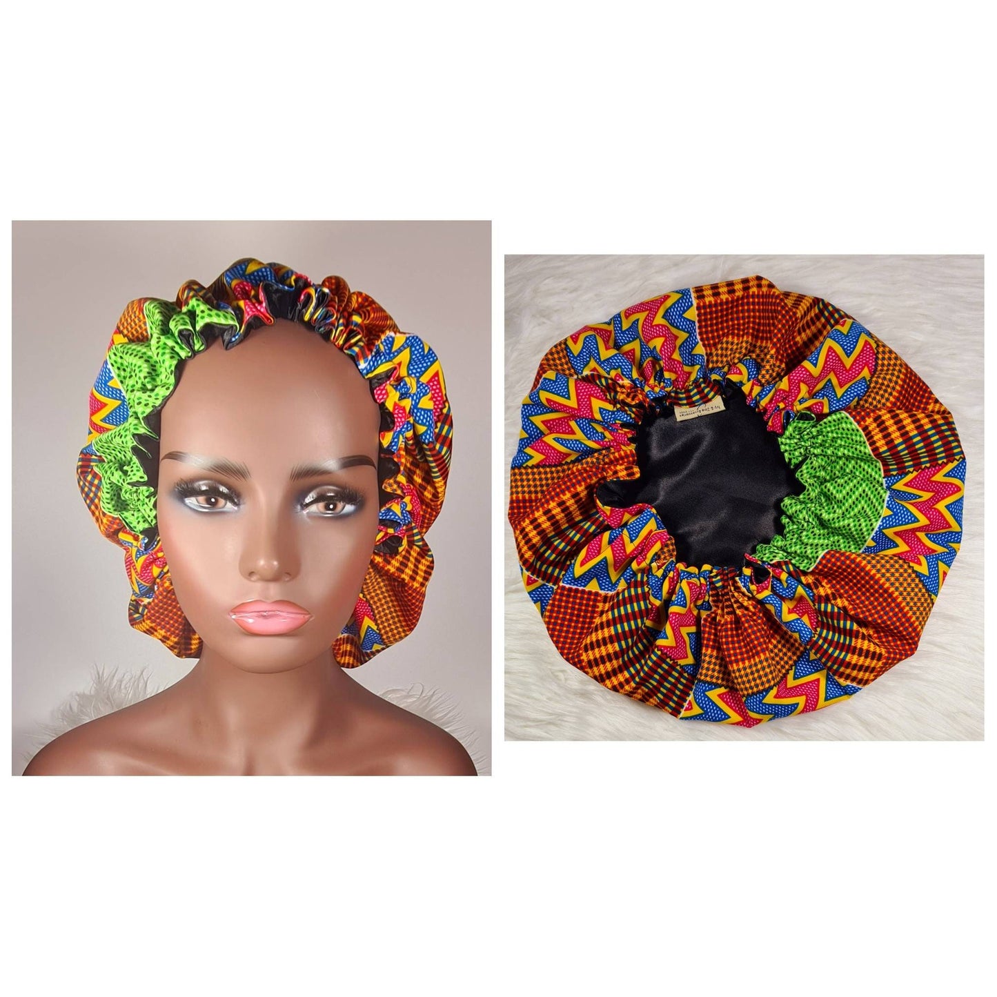 Silky Satin bonnet Kente Print, Satin Elasticated, Sleep Hat Bonnet, Headscarf. Night Sleep, Protecting Hairstyle,