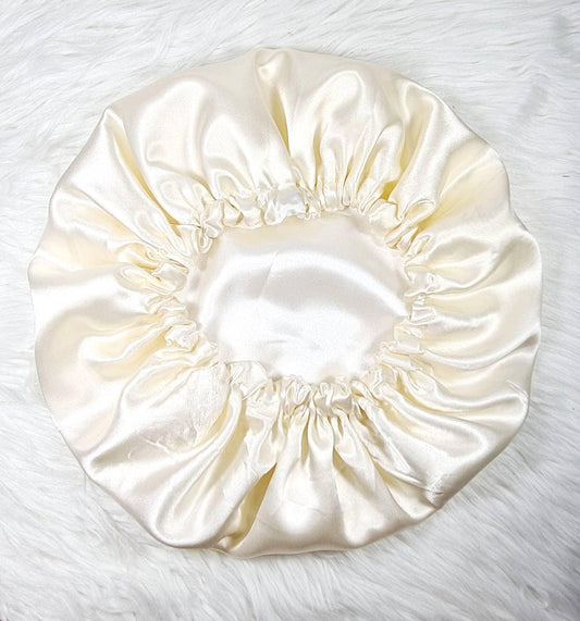 Cream Reversible Satin hair bonnet  Satin Elasticated, Sleep Hat Bonnet, Headscarf. Night Sleep, Protecting Hairstyle,