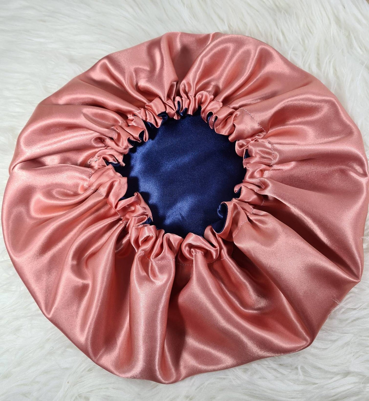 Rose Pink-Deep Reversible Satin hair bonnet|Satin Elasticated, Sleep Hat Bonnet, Headscarf. Night Sleep, Protecting Hairstyle.