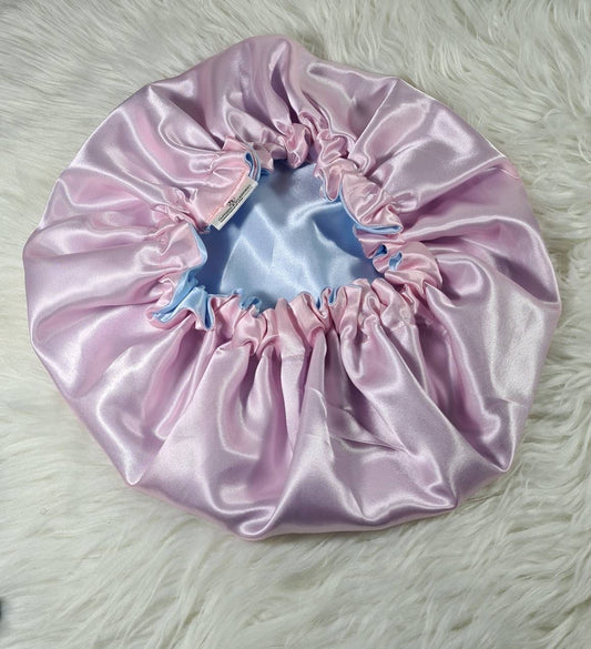 Pale Pink Reversible Satin hair bonnet|Satin Elasticated, Sleep Hat Bonnet, Headscarf. Night Sleep, Protecting Hairstyle,