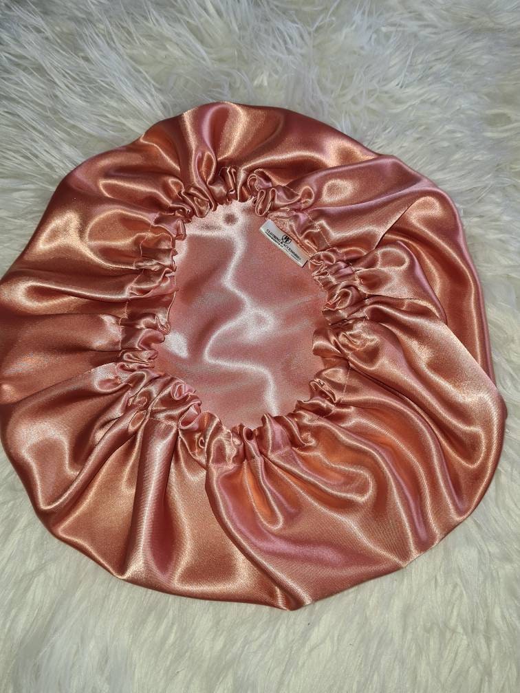 Rose Gold Reversible Satin hair bonnet|Satin Elasticated, Sleep Hat Bonnet, Headscarf. Night Sleep, Protecting Hairstyle,