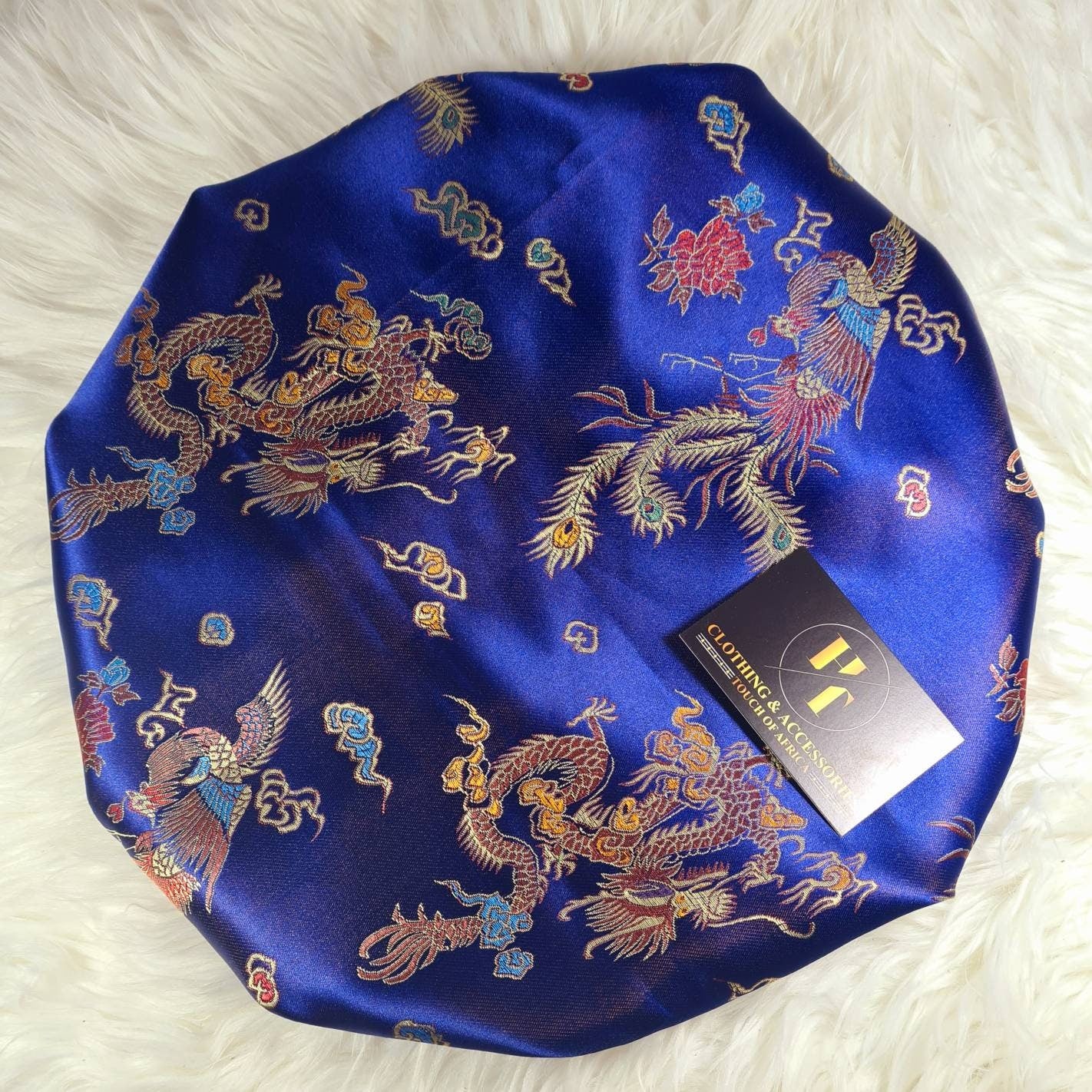 Royal Blue Chinese Print Satin Bonnet| Limited Edition