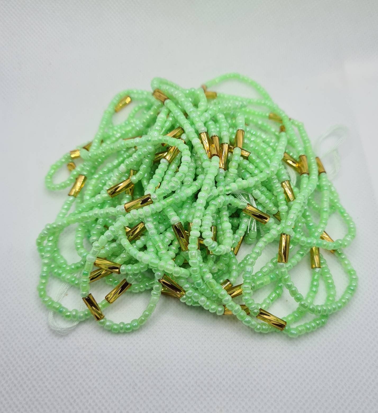 Lime Green and Gold Cone Waist Beads|On Sale Belly Chain Weight control African beads|belly beads| Ghana beads| Weight Tracker