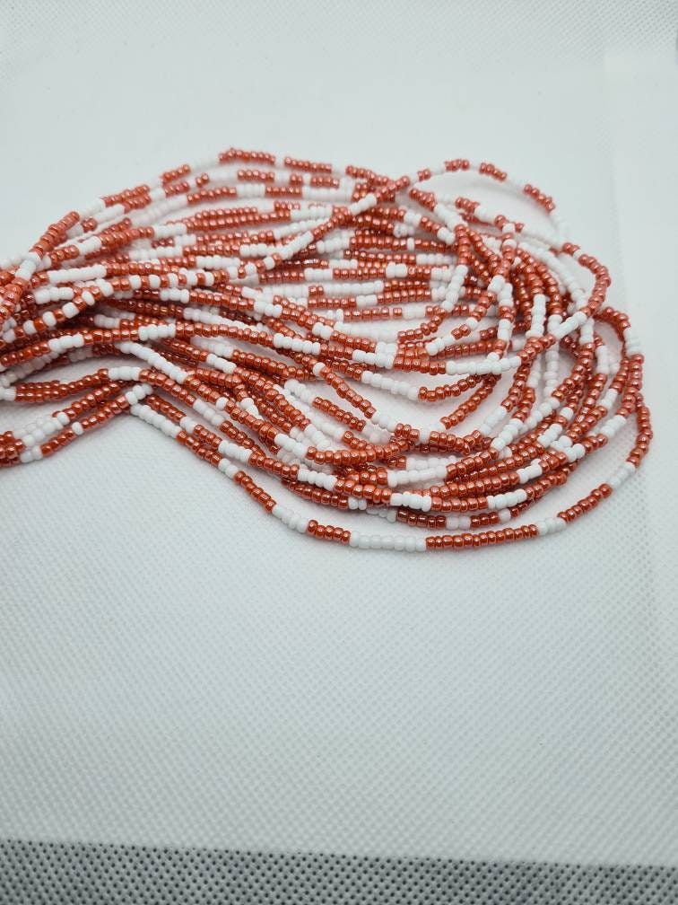 White And Peach Waist Beads|On Sale Belly Chain Weight control African beads|belly beads| Ghana beads| Weight Tracker/ Nigerian waist beads