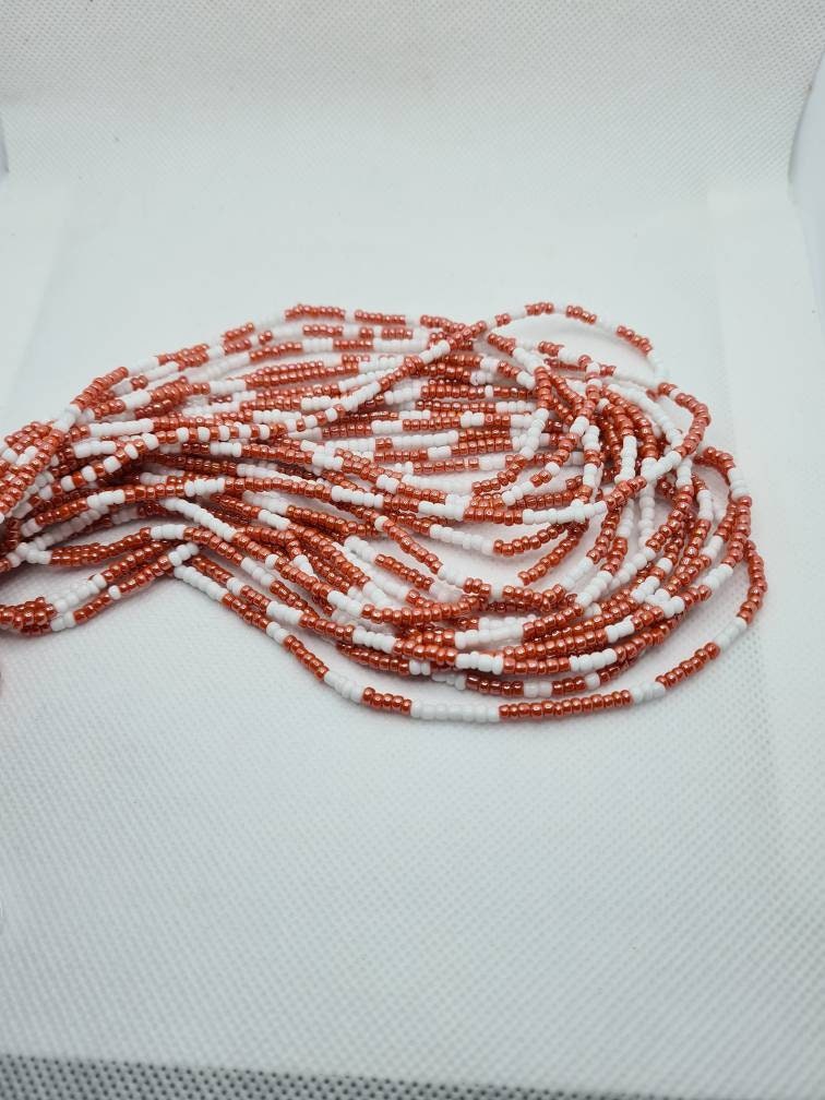 White And Peach Waist Beads|On Sale Belly Chain Weight control African beads|belly beads| Ghana beads| Weight Tracker/ Nigerian waist beads