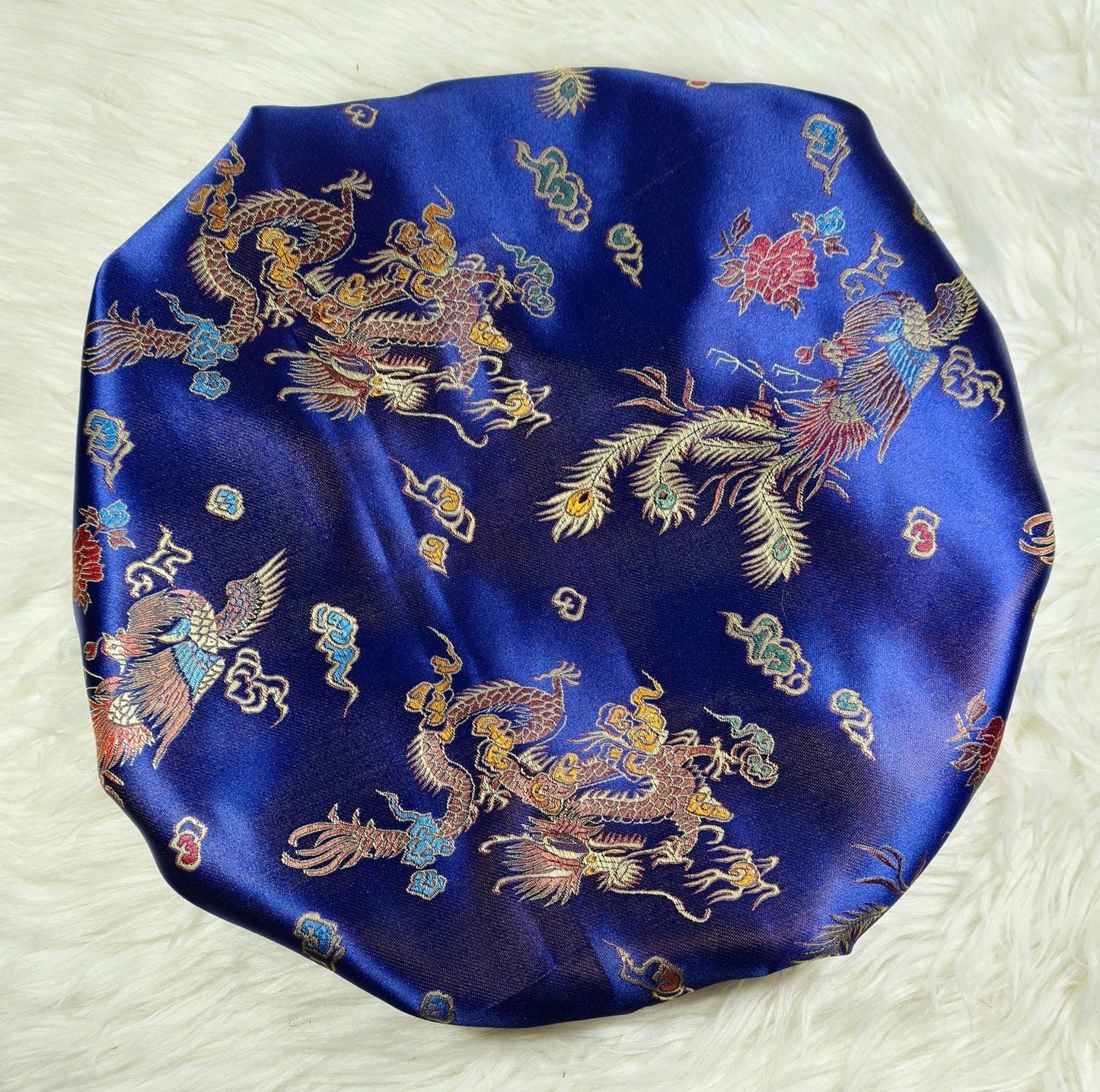 Royal Blue Chinese Print Satin Bonnet| Limited Edition