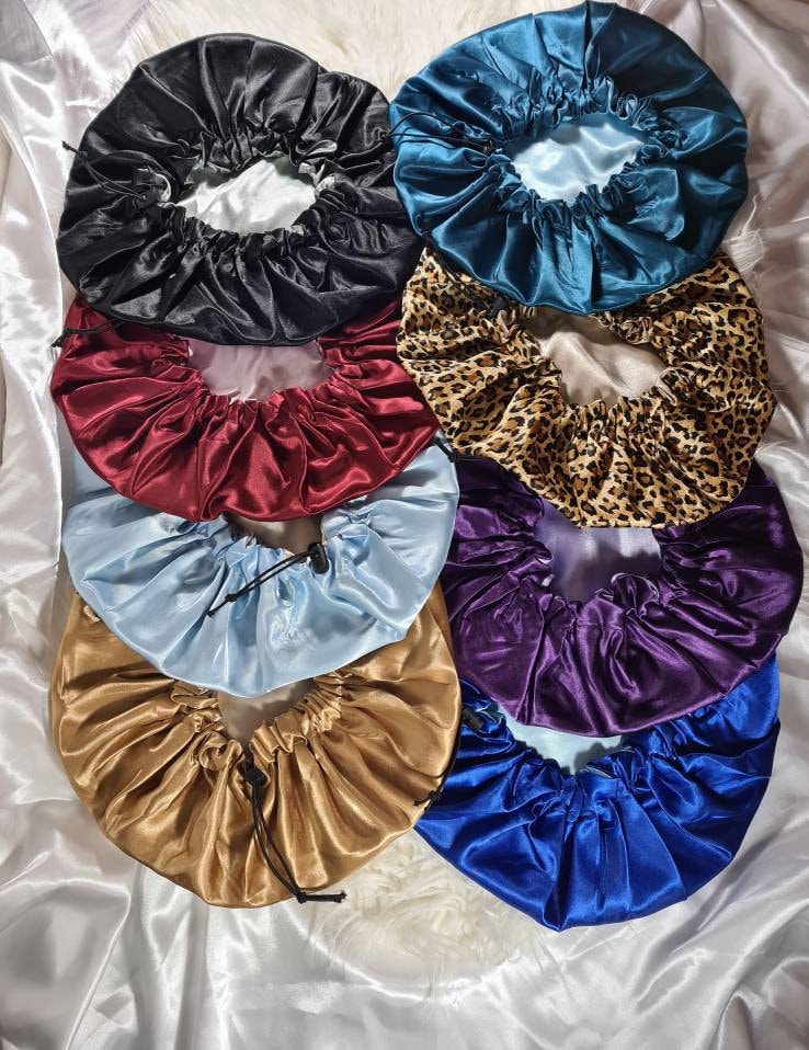 Adjustable Drawstring Reversible Satin hair bonnet|Satin Elasticated, Sleep Hat Bonnet, Headscarf. Night Cap, Protecting Hairstyle.