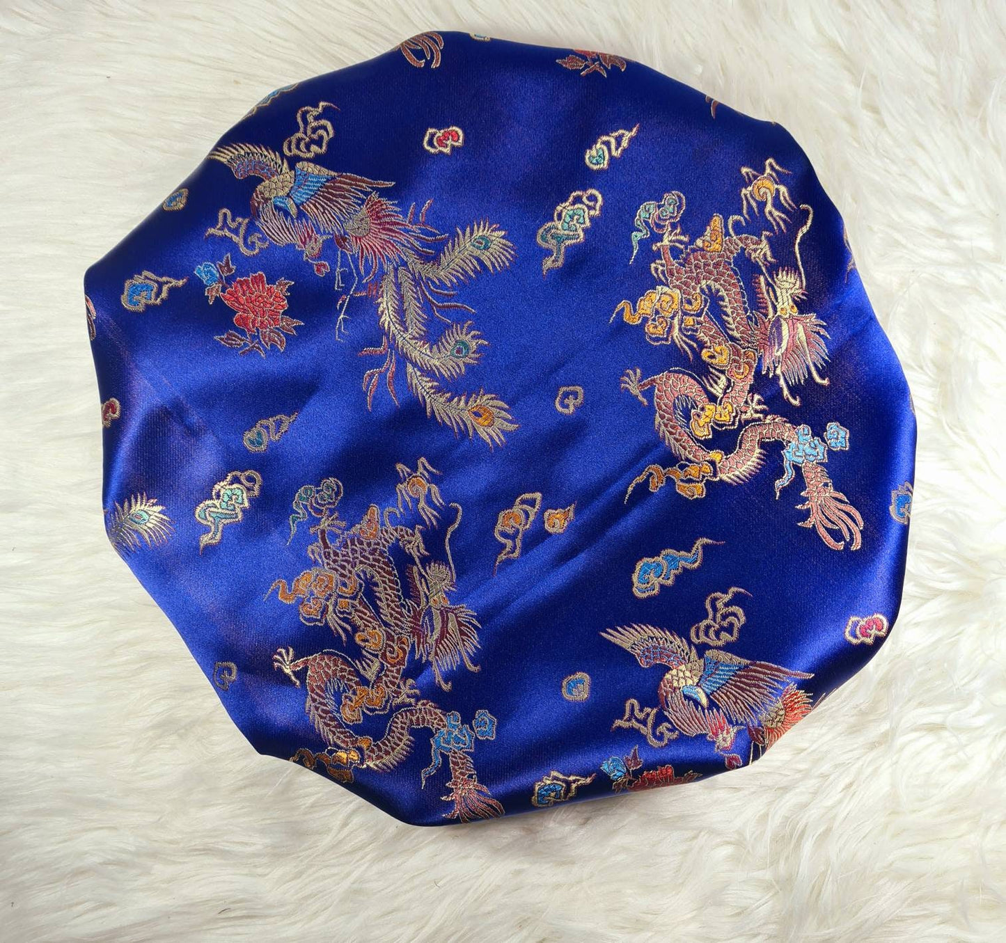 Royal Blue Chinese Print Satin Bonnet| Limited Edition