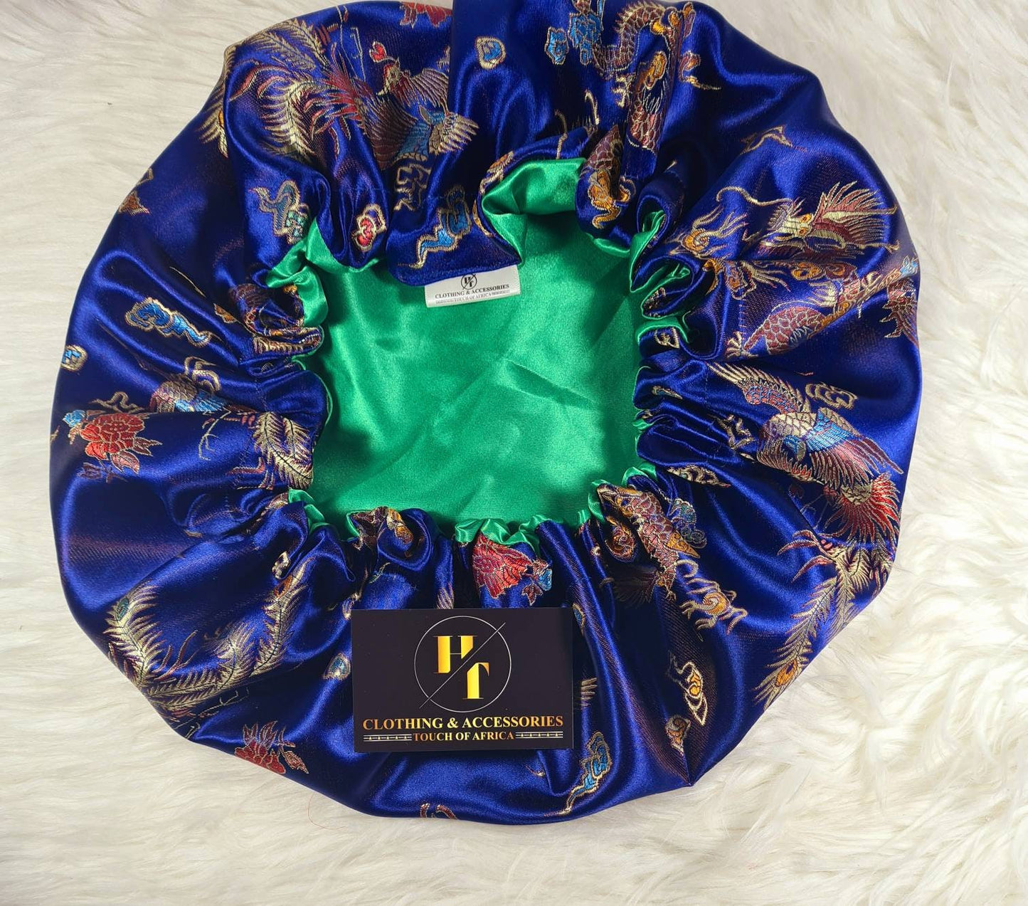 Royal Blue Chinese Print Satin Bonnet| Limited Edition