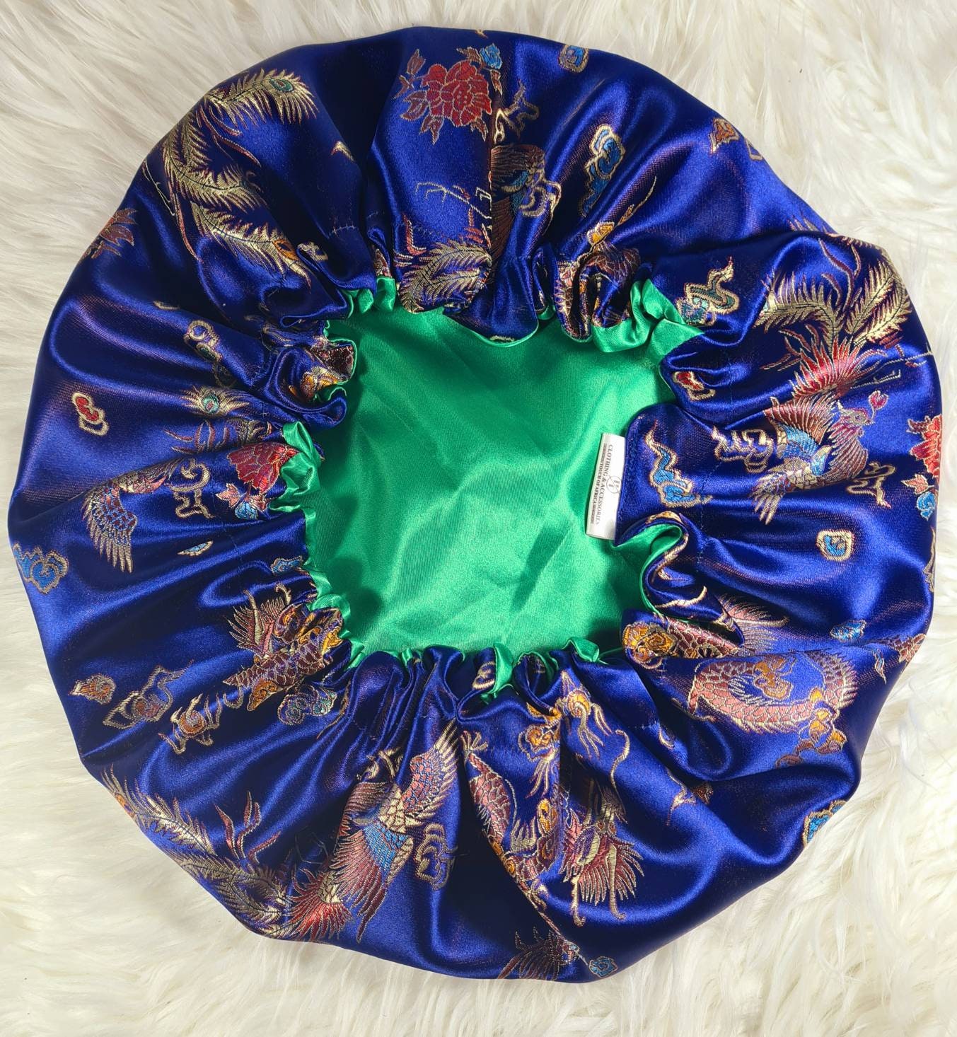 Royal Blue Chinese Print Satin Bonnet| Limited Edition