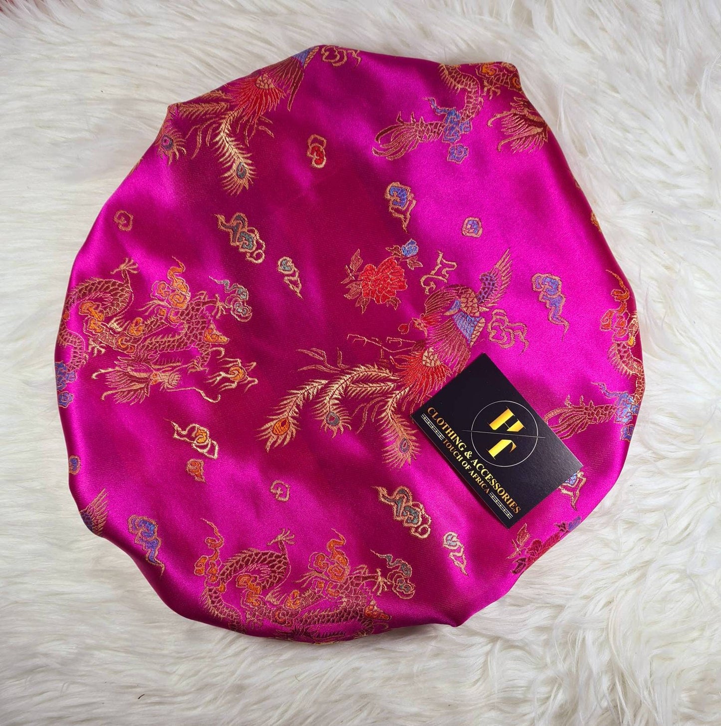 Cerise Pink Chinese Print Satin Bonnet| Limited Edition