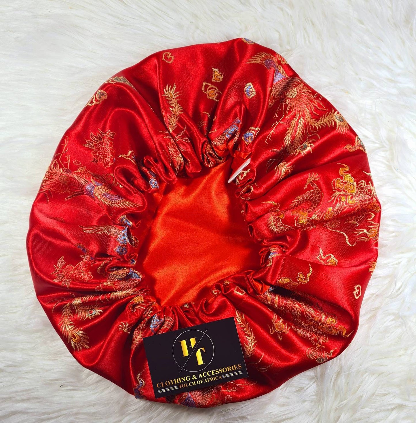 Red Chinese Print Satin Bonnet| Limited Edition