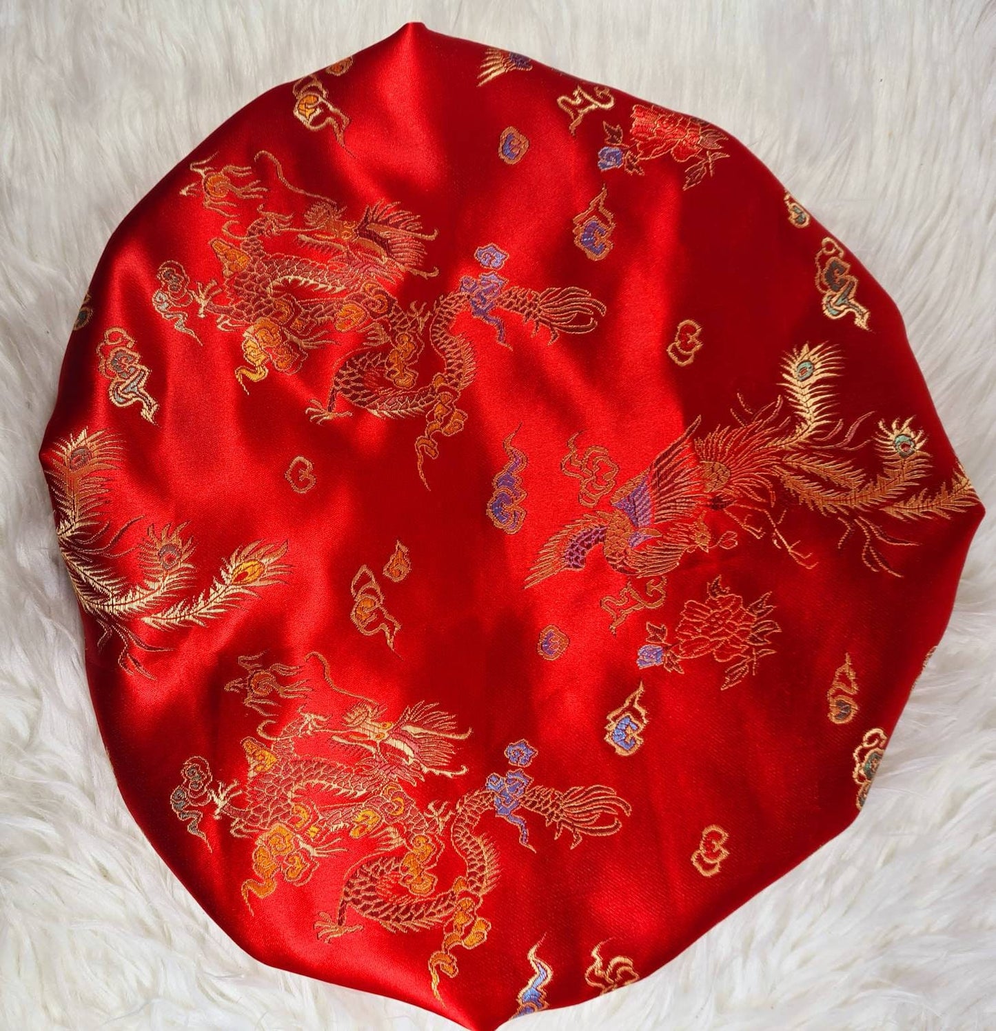 Red Chinese Print Satin Bonnet| Limited Edition