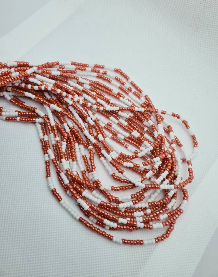 White And Peach Waist Beads|On Sale Belly Chain Weight control African beads|belly beads| Ghana beads| Weight Tracker/ Nigerian waist beads