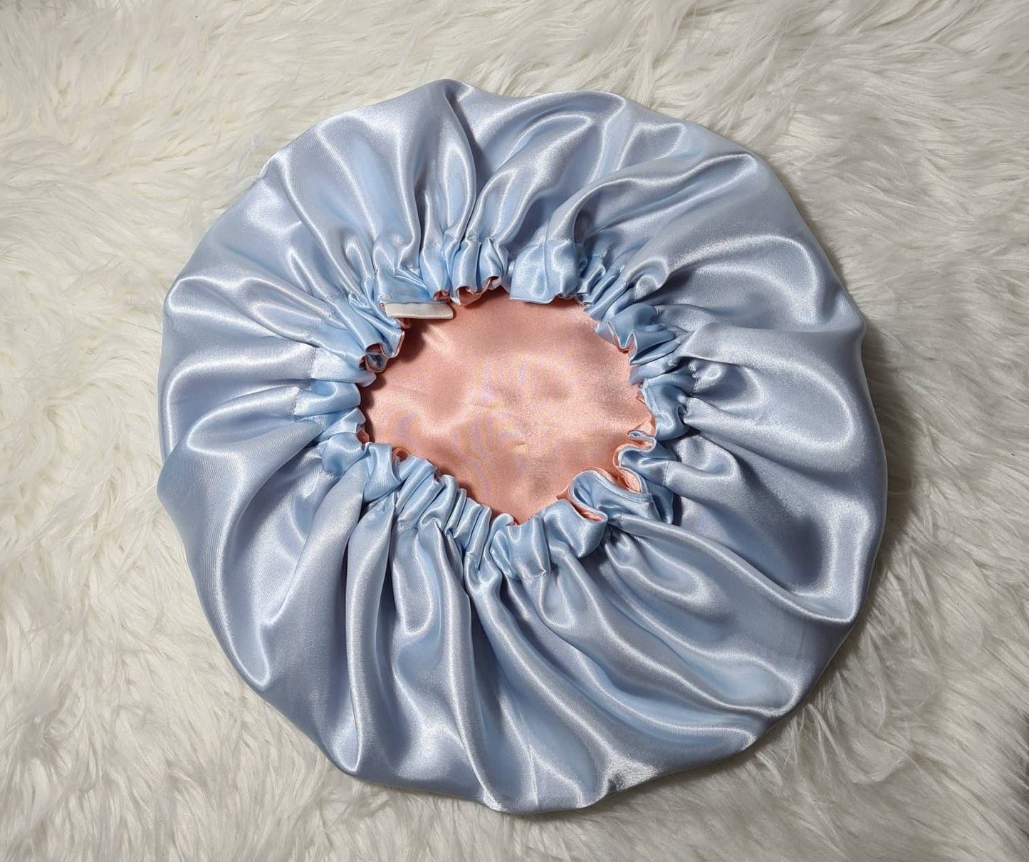 Dusky Pink And Light Blue Reversible Satin hair bonnet | Satin Elasticated Sleep Hat Bonnet. Headscarf. Night Sleep. Protecting Hairstyle.