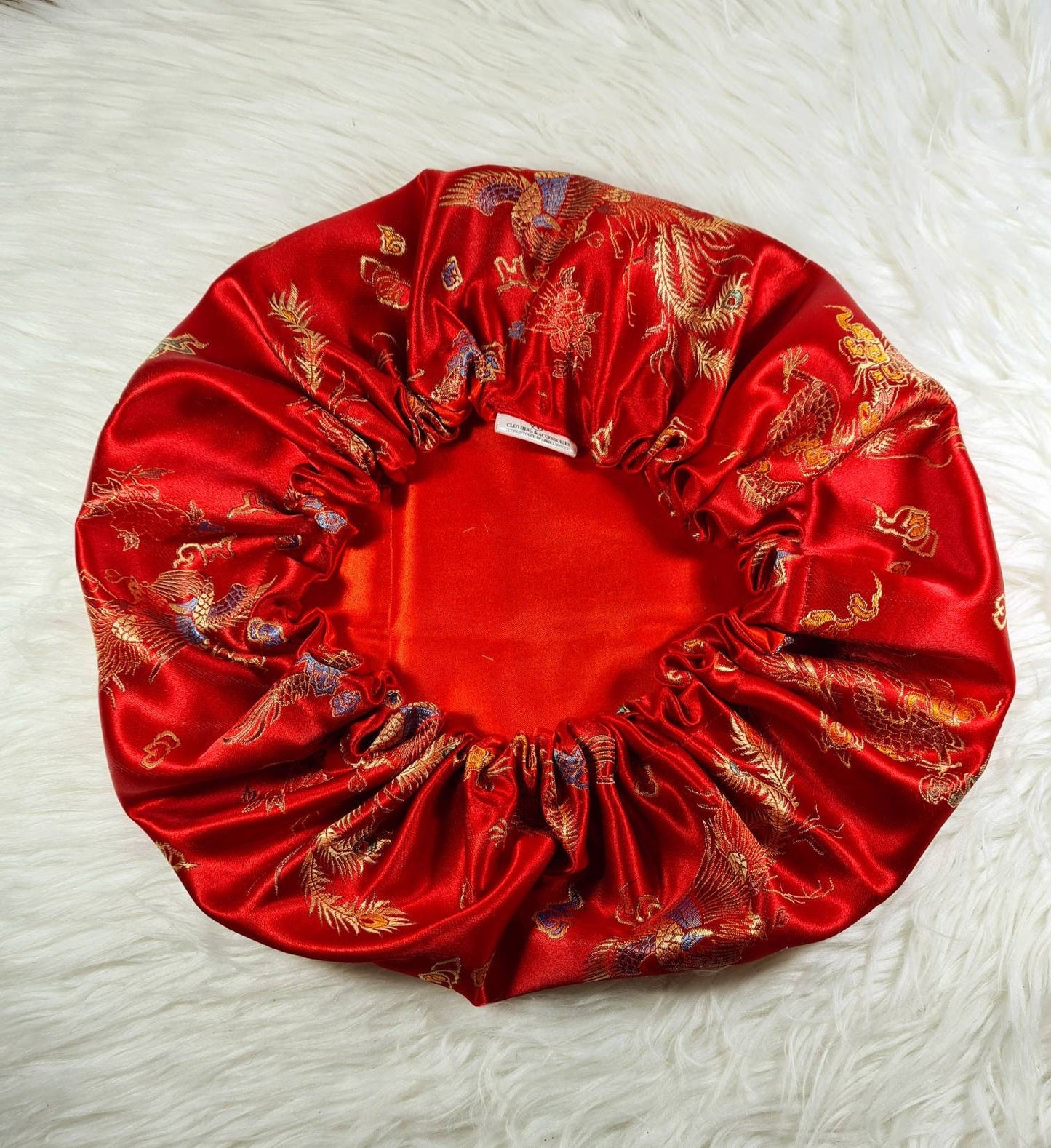 Red Chinese Print Satin Bonnet| Limited Edition