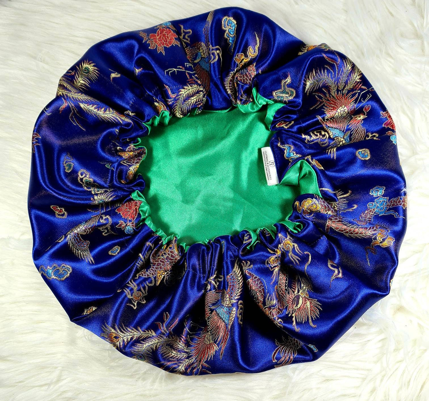 Royal Blue Chinese Print Satin Bonnet| Limited Edition