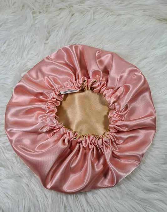 Perfect Fit Pink Reversible Satin Hair bonnet | Satin Elasticated, Sleep Hat Bonnet, Headscarf. Night Sleep, Protecting Hairstyle,