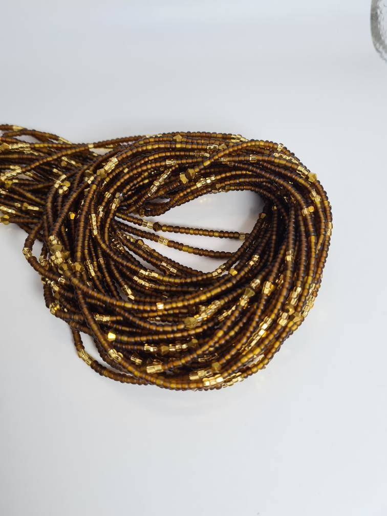 Warm tone Brown Waist Beads|On Sale Belly Chain Weight control African beads|belly beads| Ghana beads| Weight Tracker Beads|Mix With Gold