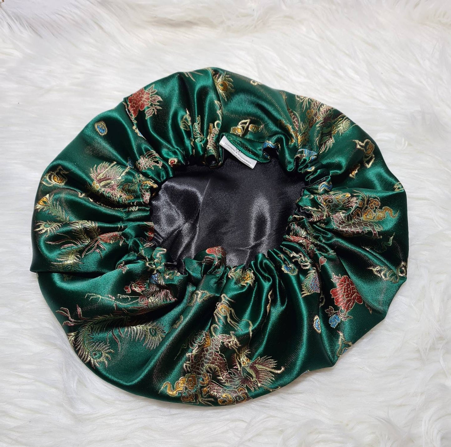 Green Chinese Print Satin Bonnet| Limited Edition