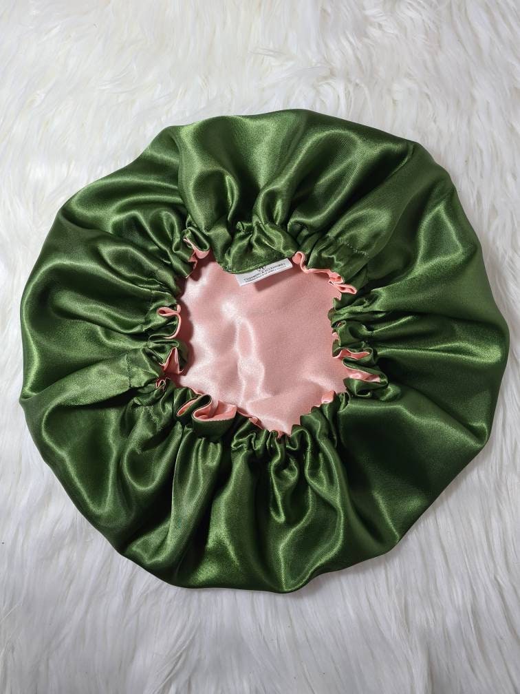 Perfect Fit Reversible Satin Hair bonnet - Protecting Hairstyle Night Sleep Headscarf for Women in Olive | Hair Accessories Girlfriend