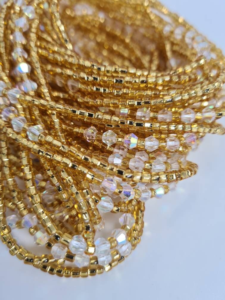 Gold and Diamond Waist Beads| Belly Chain Weight control African beads|belly beads| Ghana Waist beads| Weight Tracker Beads| Nigerian Beads