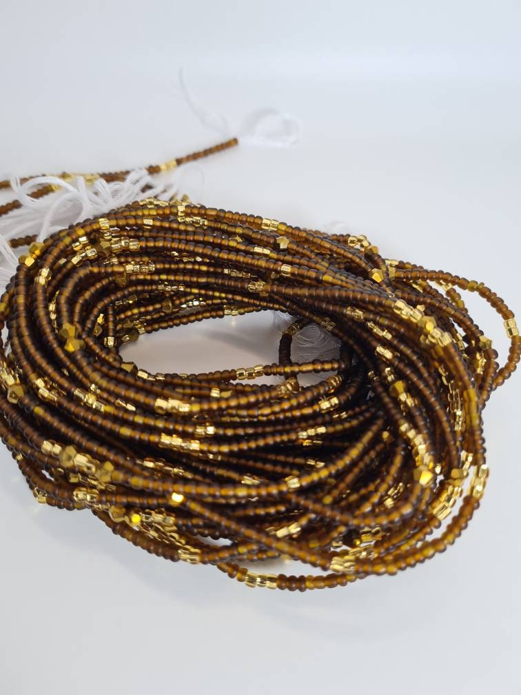 Warm tone Brown Waist Beads|On Sale Belly Chain Weight control African beads|belly beads| Ghana beads| Weight Tracker Beads|Mix With Gold