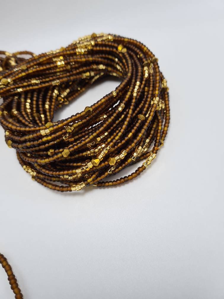 Warm tone Brown Waist Beads|On Sale Belly Chain Weight control African beads|belly beads| Ghana beads| Weight Tracker Beads|Mix With Gold