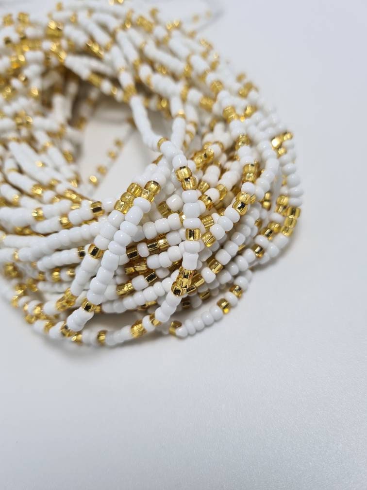 White and Gold Waist Beads|On Sale Belly Chain Weight control African beads|belly beads| Ghana beads| Weight Tracker| Nigerian waist beads