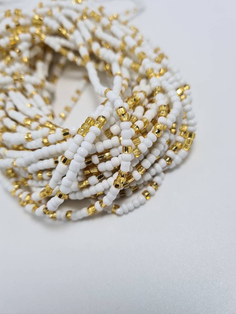 White and Gold Waist Beads|On Sale Belly Chain Weight control African beads|belly beads| Ghana beads| Weight Tracker| Nigerian waist beads