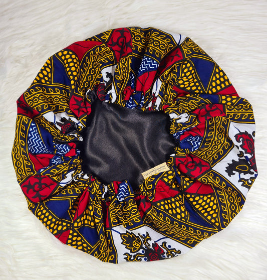 Silky Ankara print Satin bonnet, Elasticated, Sleep Hat Bonnet, Headscarf. Night Sleep, Protecting Hairstyle,